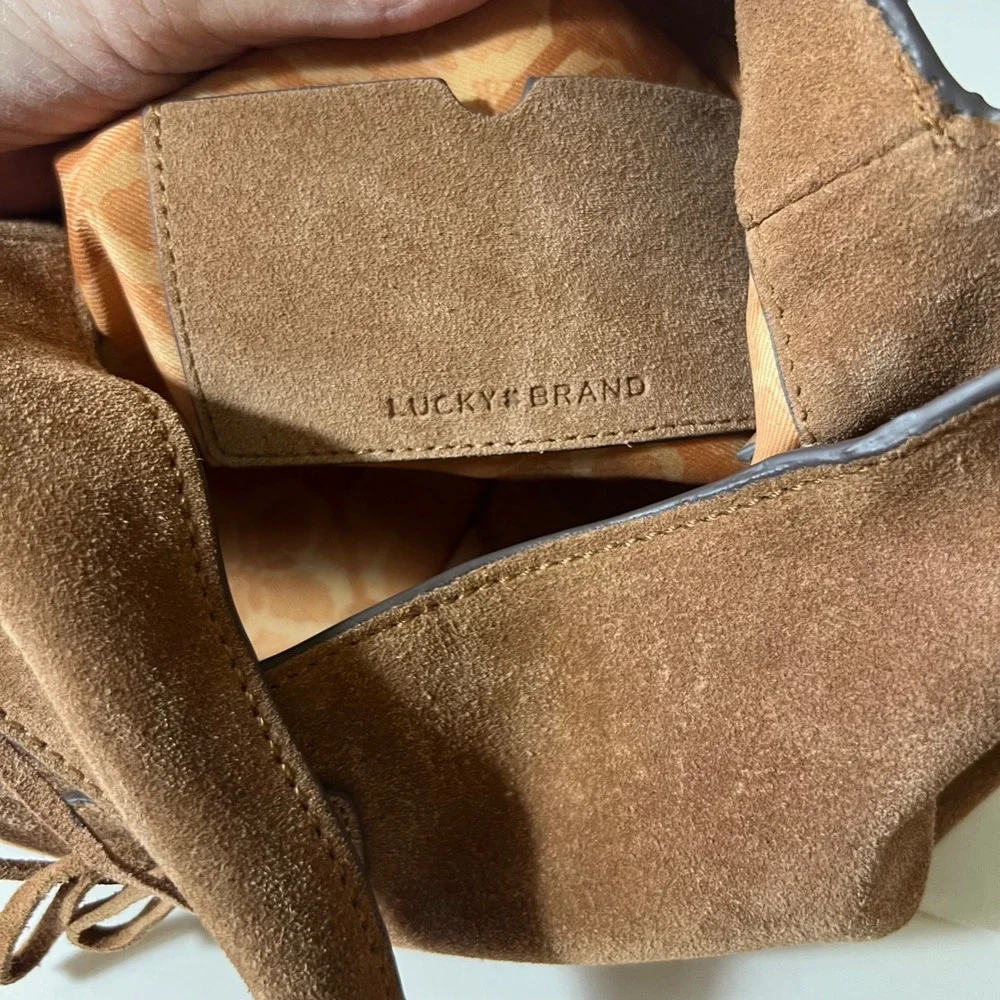 Lucky Brand Clem Suede‎ Slouchy Hobo Bag Cognac Brown Shoulder Bag